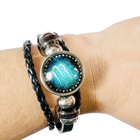 Scorpius Zodiac Leather Adjustable Bracelet Unisex Multilayer Horoscope New - Picture 1 of 5